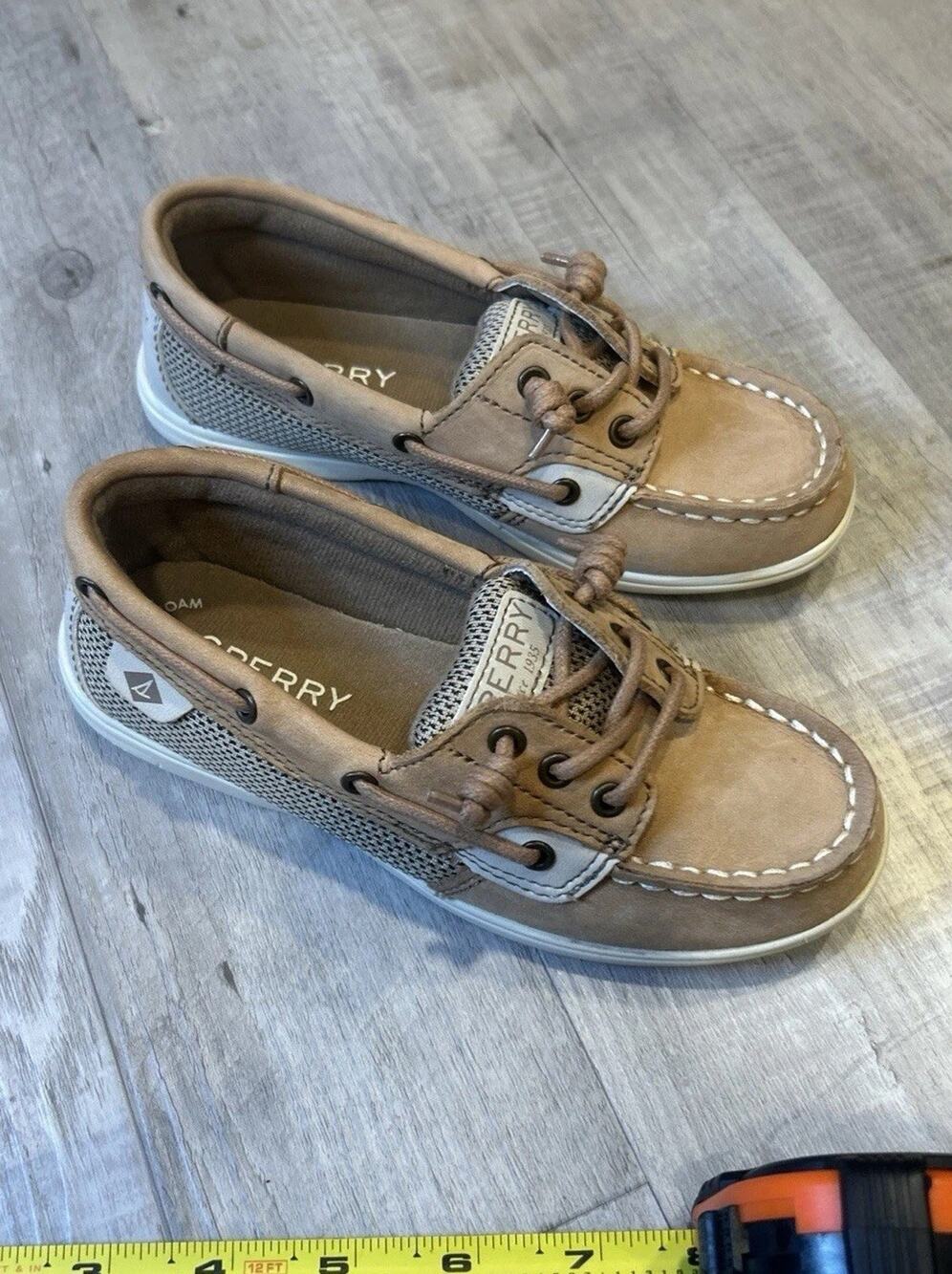 Sperry Shoes Kids Sz 13M Shoresider 3 Eye Tan Leather Boat Moccasin Girls Boys